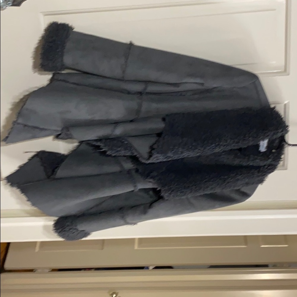 Gray faux fur faux suede wrap